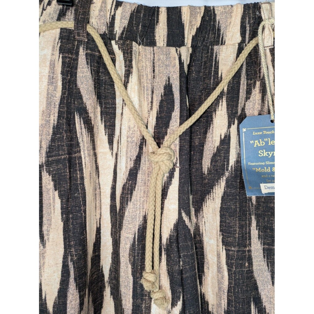 Democracy Wide Leg Pants L Women's Printed Hi Rise Rayon Tie Belt Pull On Pocket - Picture 3 of 8